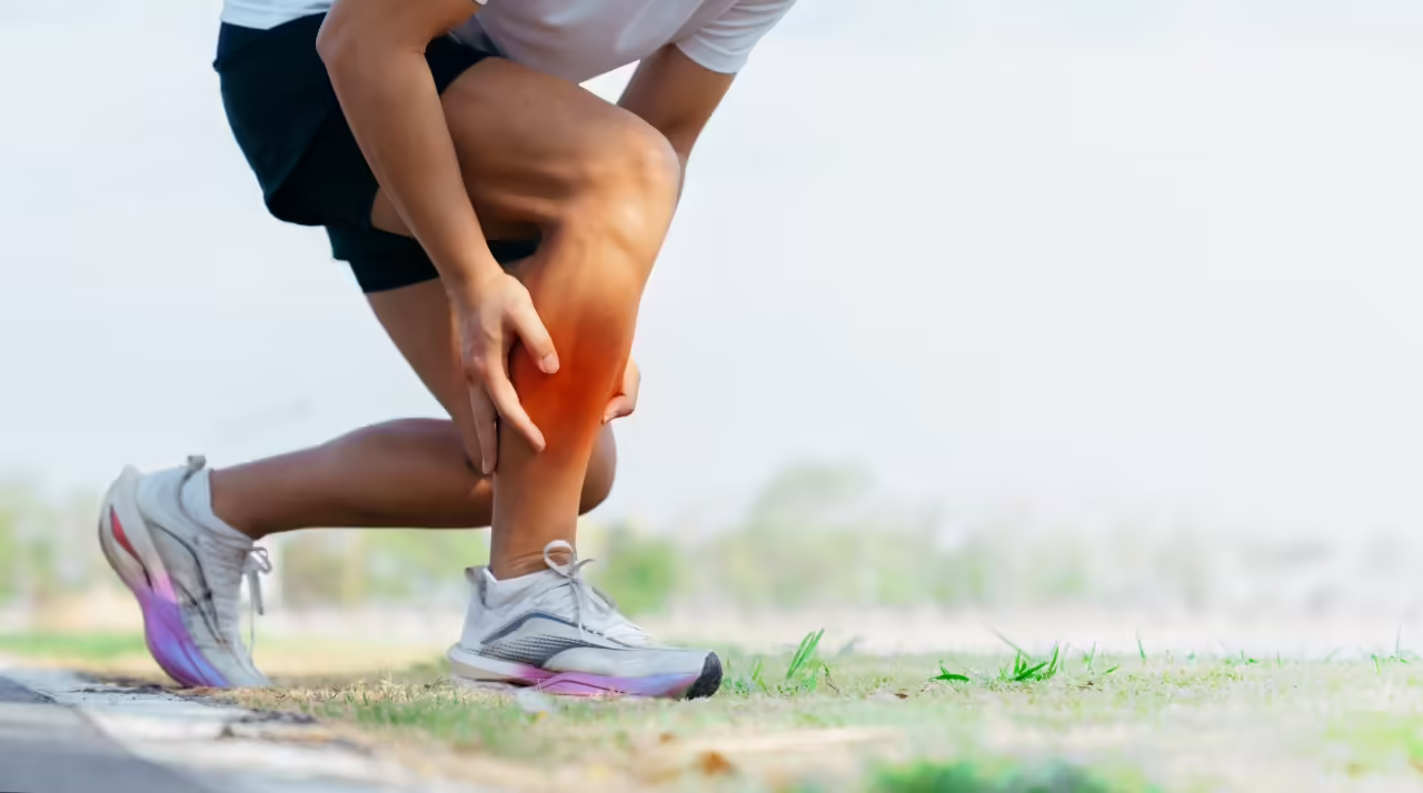 adult massaging injured leg outdoors on grass 2026 03 31 23 53 24 utc